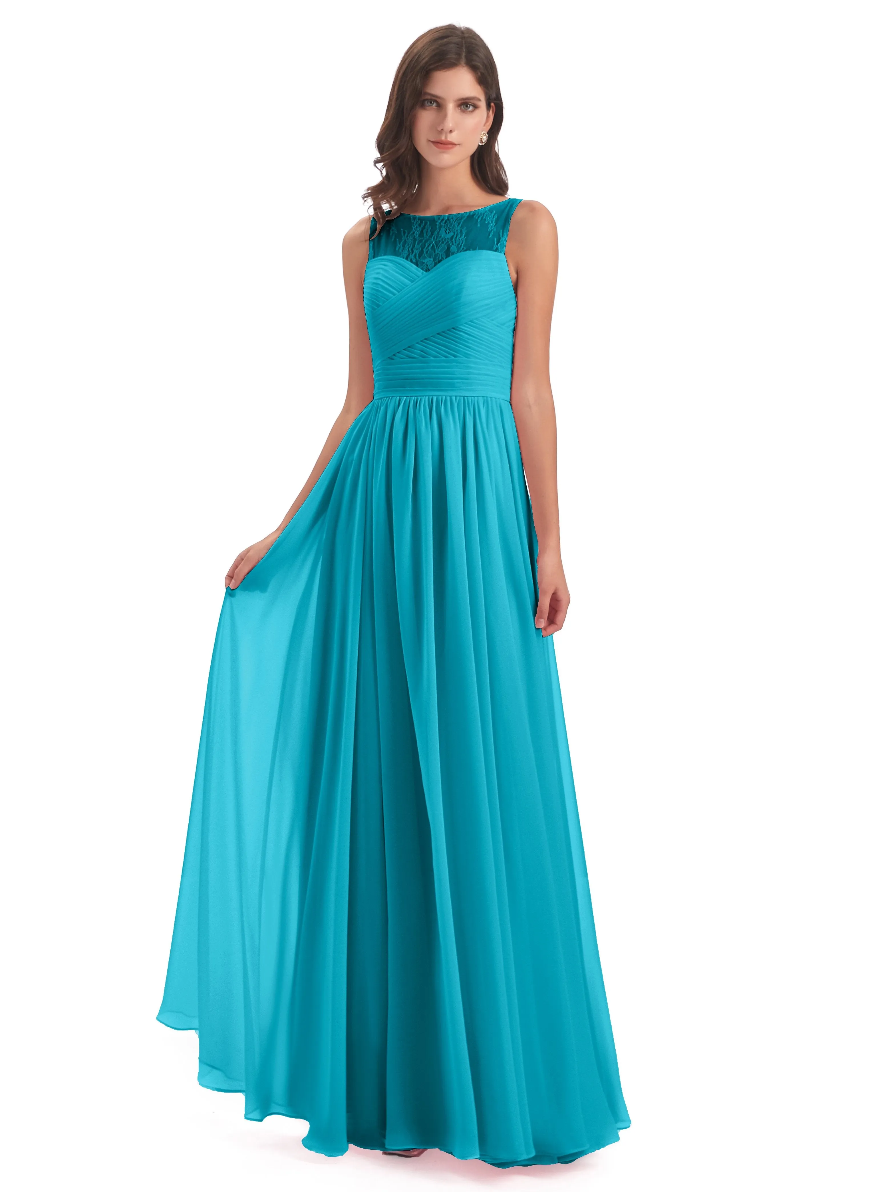 Robyn Magic Lace/Chiffon Illusion Long Bridesmaid Dresses