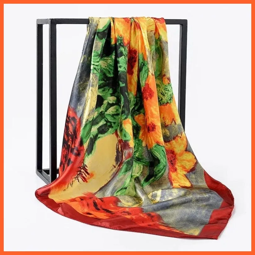 Silk Women Hair Neck Square Scarves Shawl Bandanna Hijab Wrap