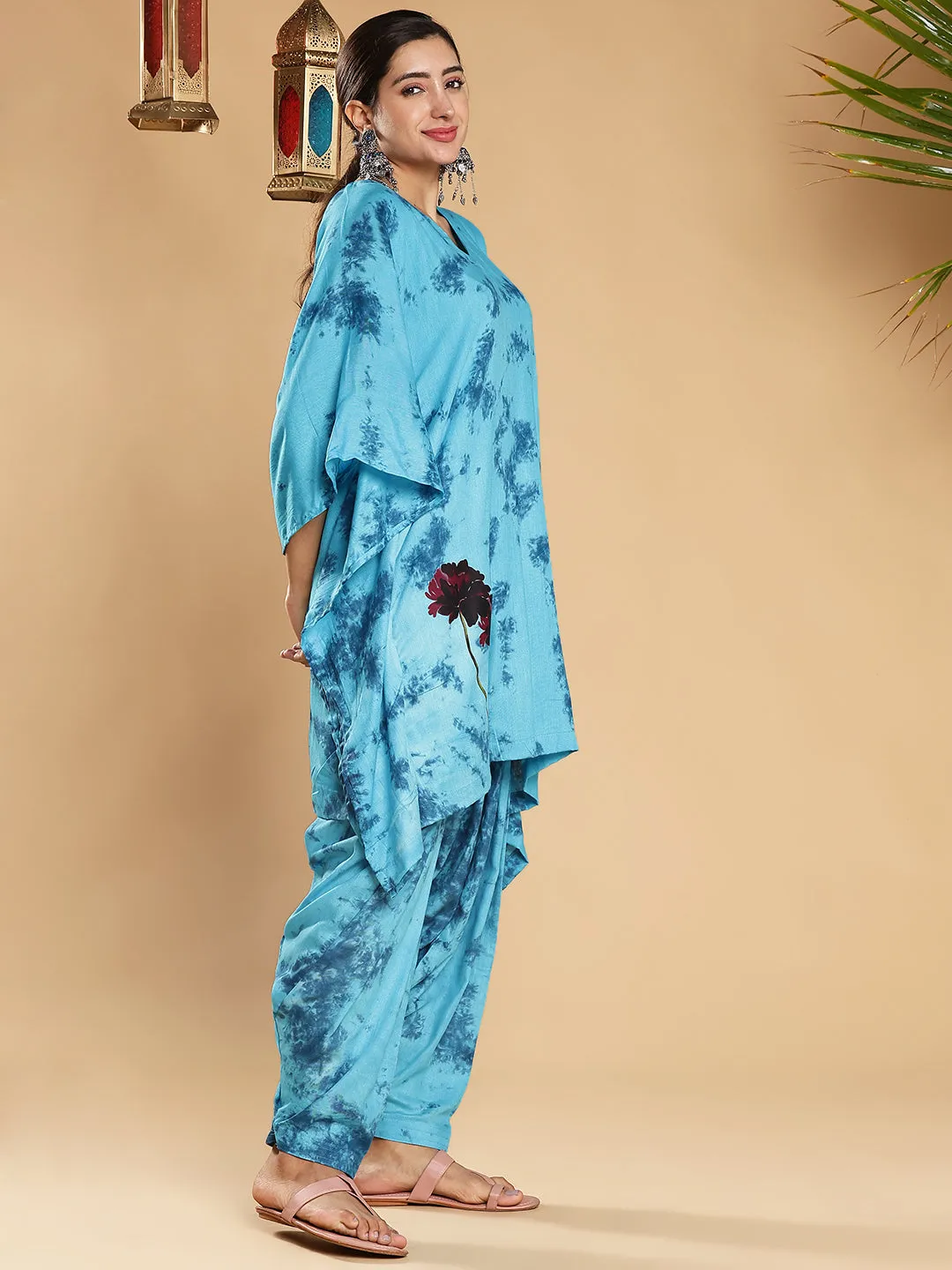SkyBlue Rayon TieDyeKurta - Ciel