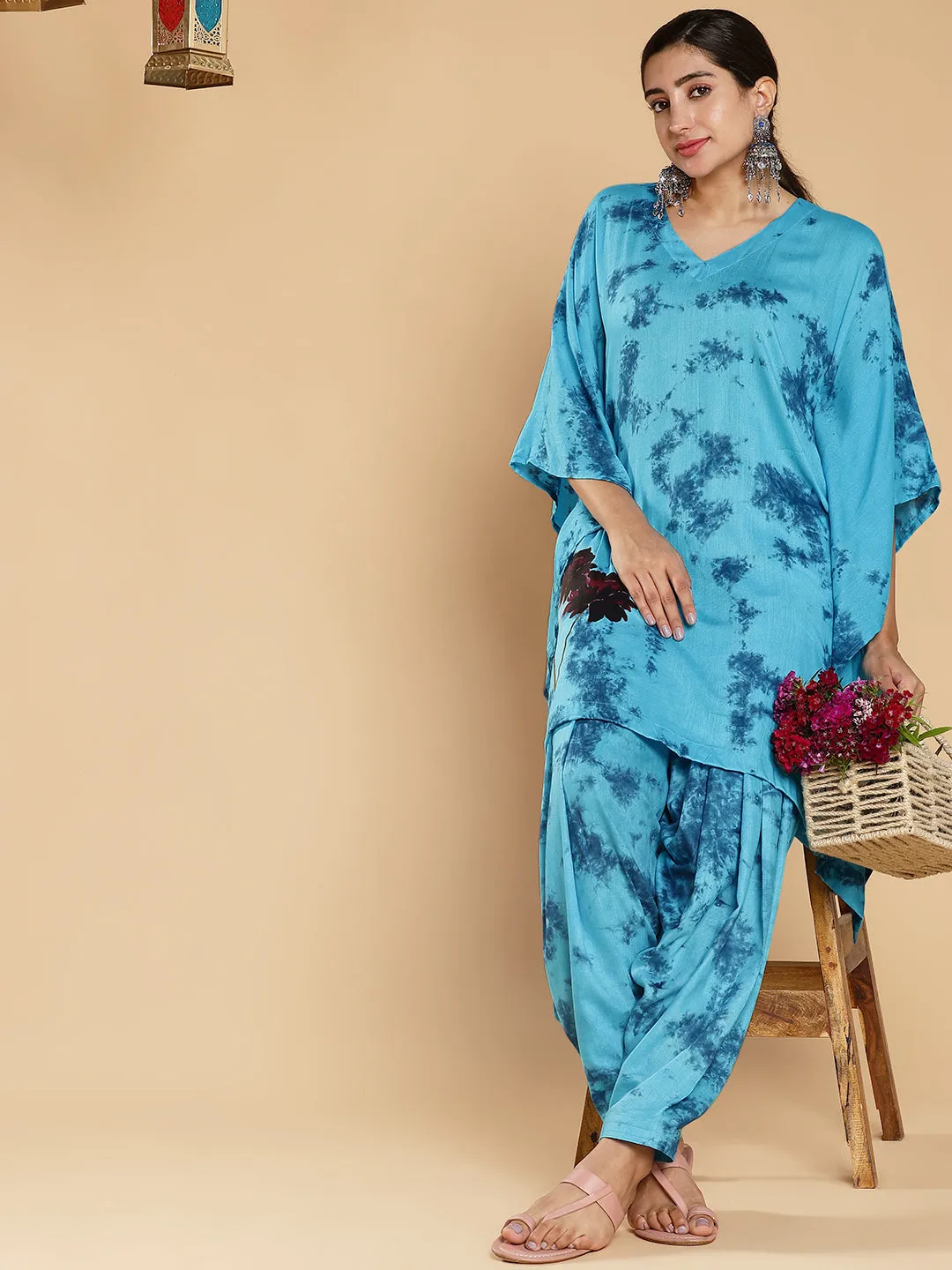 SkyBlue Rayon TieDyeKurta - Ciel