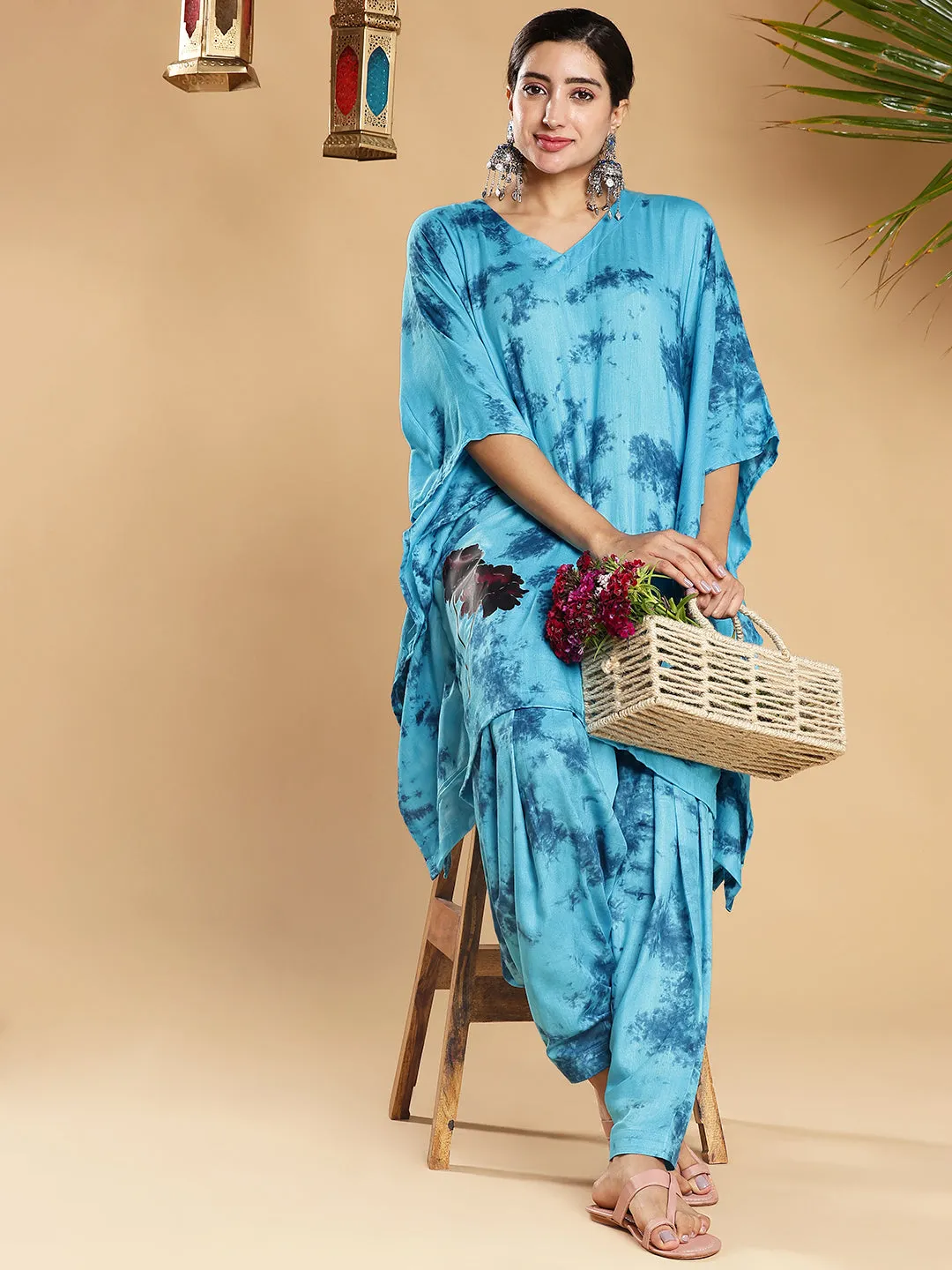 SkyBlue Rayon TieDyeKurta - Ciel