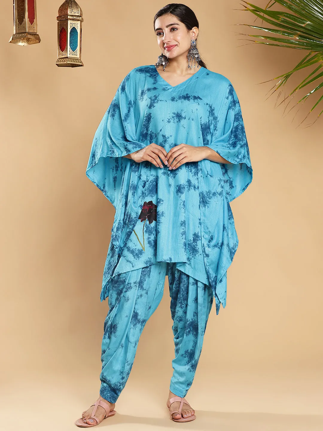 SkyBlue Rayon TieDyeKurta - Ciel