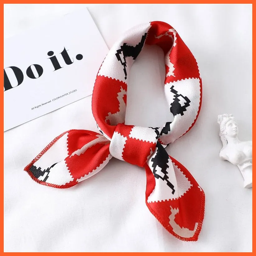 Small Silk Square Scarf For Women Fashion Print Neck Scarves Foulard Hair Band