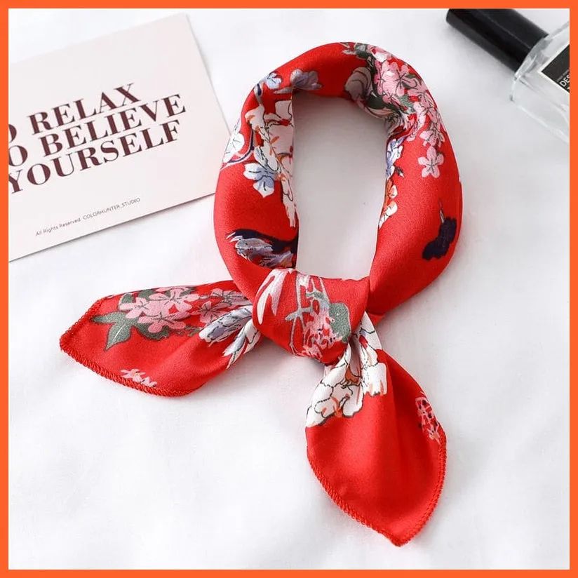 Small Silk Square Scarf For Women Fashion Print Neck Scarves Foulard Hair Band
