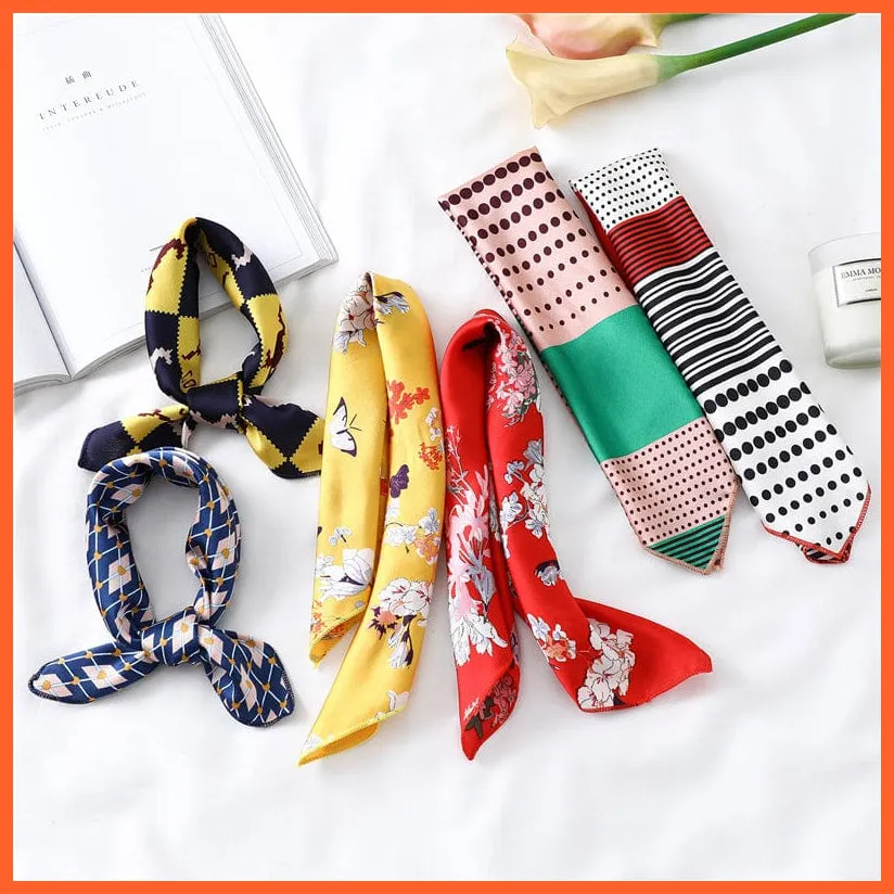 Small Silk Square Scarf For Women Fashion Print Neck Scarves Foulard Hair Band