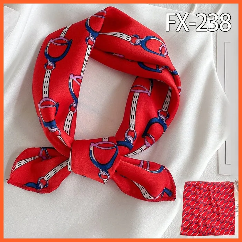 Small Silk Square Scarf For Women Fashion Print Neck Scarves Foulard Hair Band