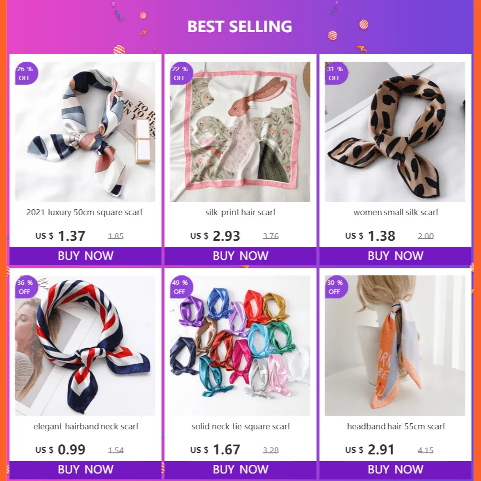 Small Silk Square Scarf For Women Fashion Print Neck Scarves Foulard Hair Band