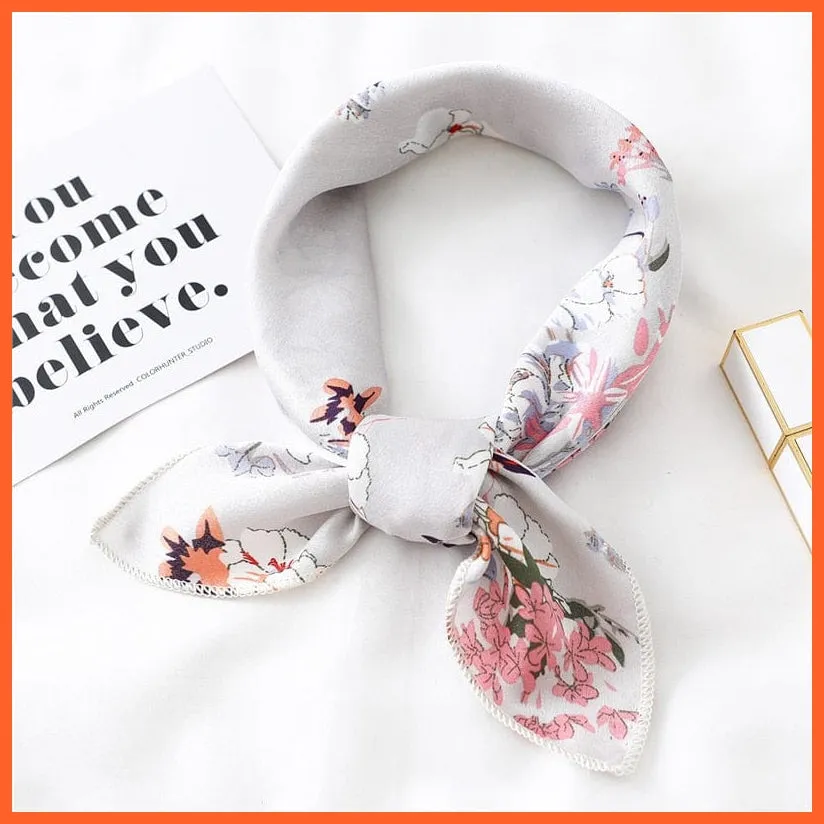 Small Silk Square Scarf For Women Fashion Print Neck Scarves Foulard Hair Band