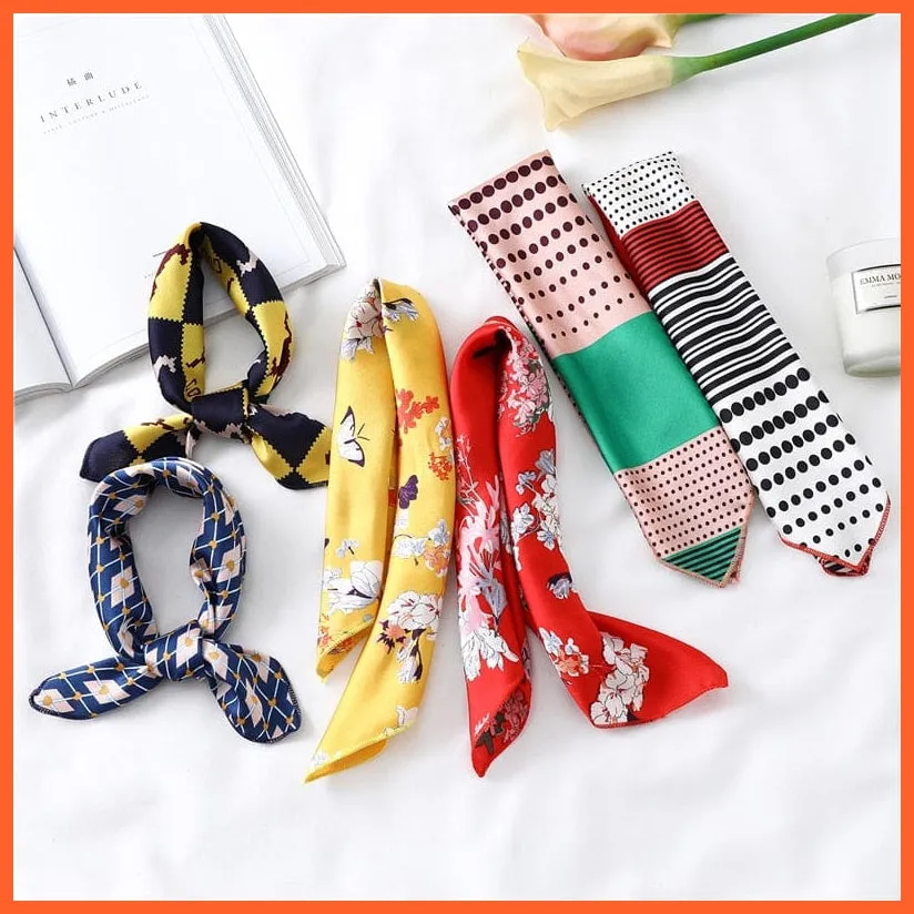 Small Silk Square Scarf For Women Fashion Print Neck Scarves Foulard Hair Band