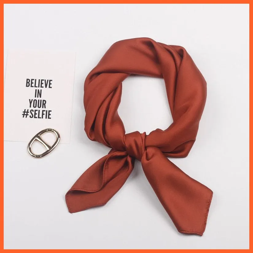 Solid Silk Handkerchief Small Hair Scarf For Women | Cute Plain Neck Scarves