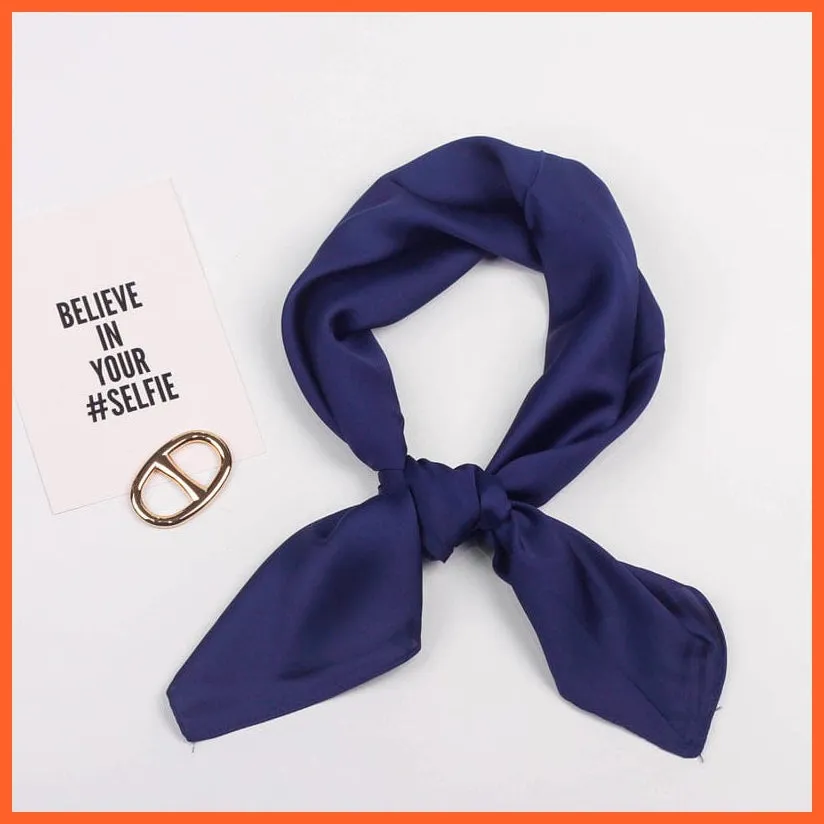 Solid Silk Handkerchief Small Hair Scarf For Women | Cute Plain Neck Scarves