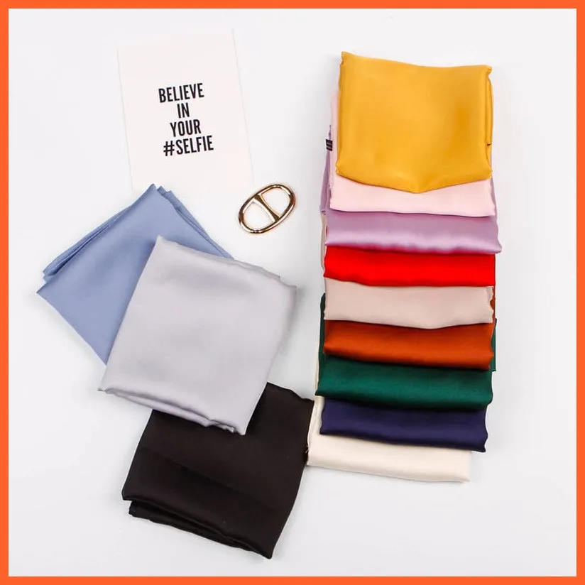Solid Silk Handkerchief Small Hair Scarf For Women | Cute Plain Neck Scarves