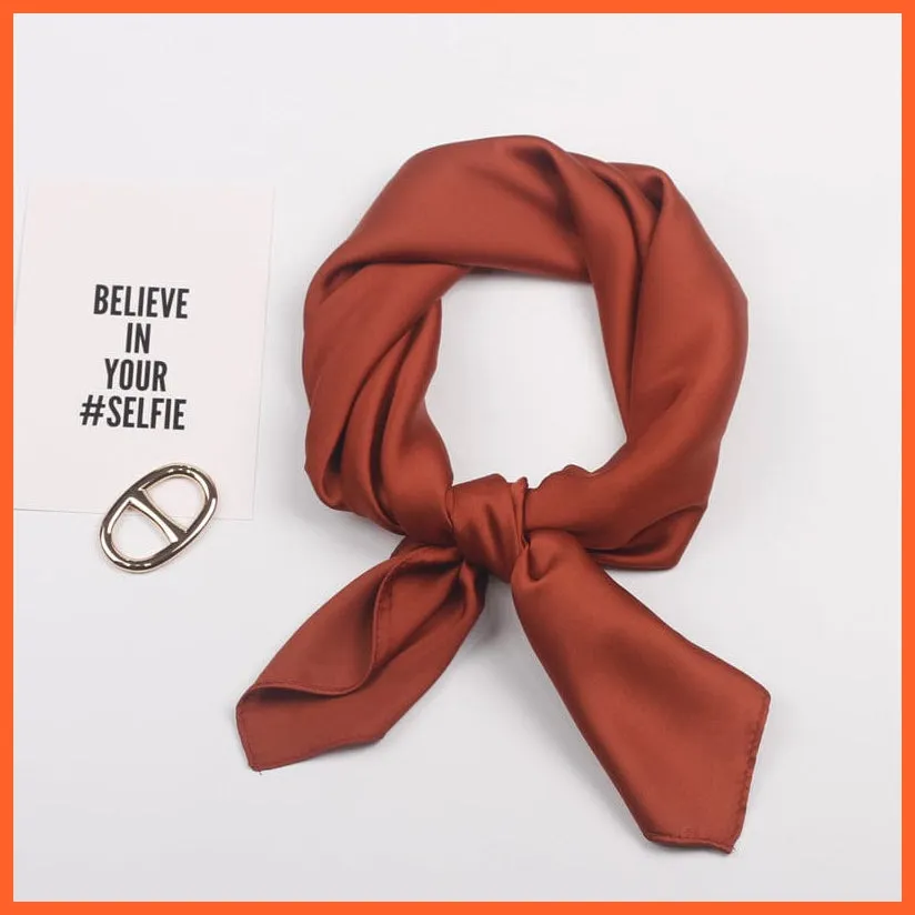 Solid Silk Handkerchief Small Hair Scarf For Women | Cute Plain Neck Scarves