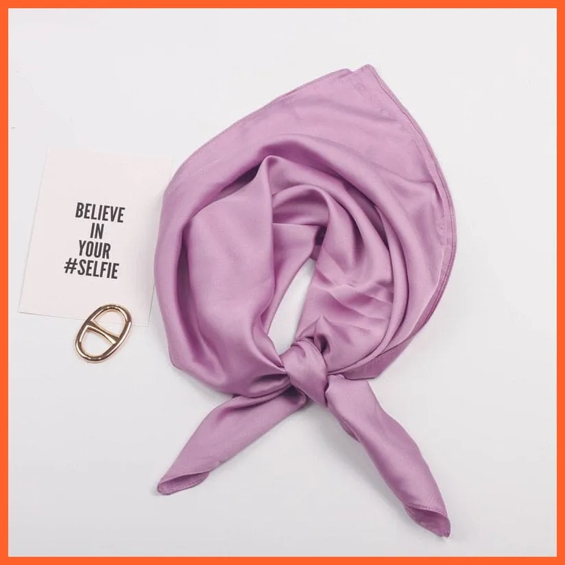 Solid Silk Handkerchief Small Hair Scarf For Women | Cute Plain Neck Scarves