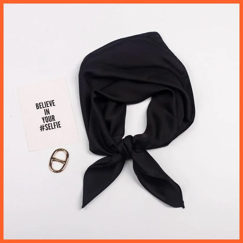 Solid Silk Handkerchief Small Hair Scarf For Women | Cute Plain Neck Scarves