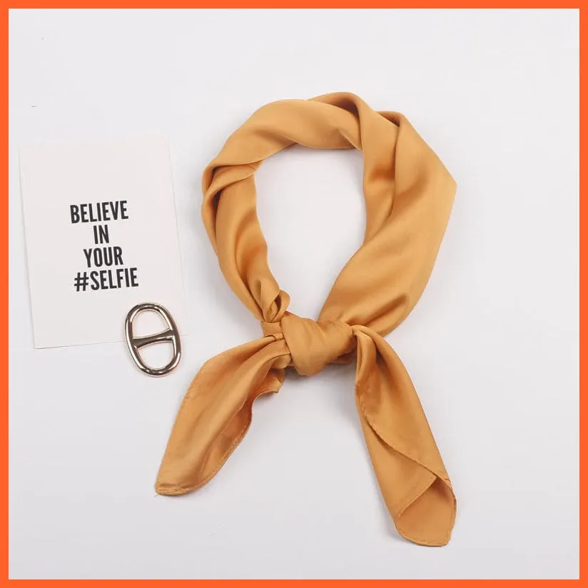 Solid Silk Handkerchief Small Hair Scarf For Women | Cute Plain Neck Scarves