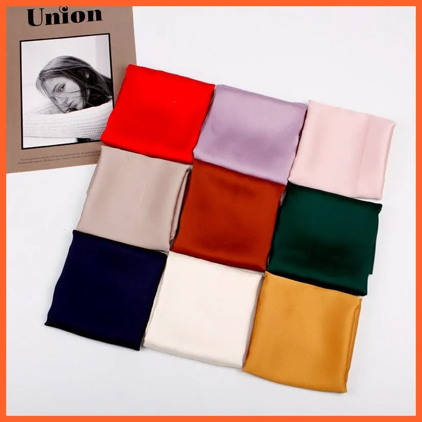 Solid Silk Handkerchief Small Hair Scarf For Women | Cute Plain Neck Scarves