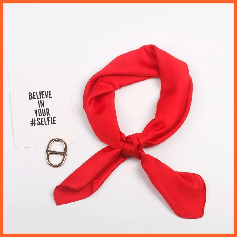 Solid Silk Handkerchief Small Hair Scarf For Women | Cute Plain Neck Scarves