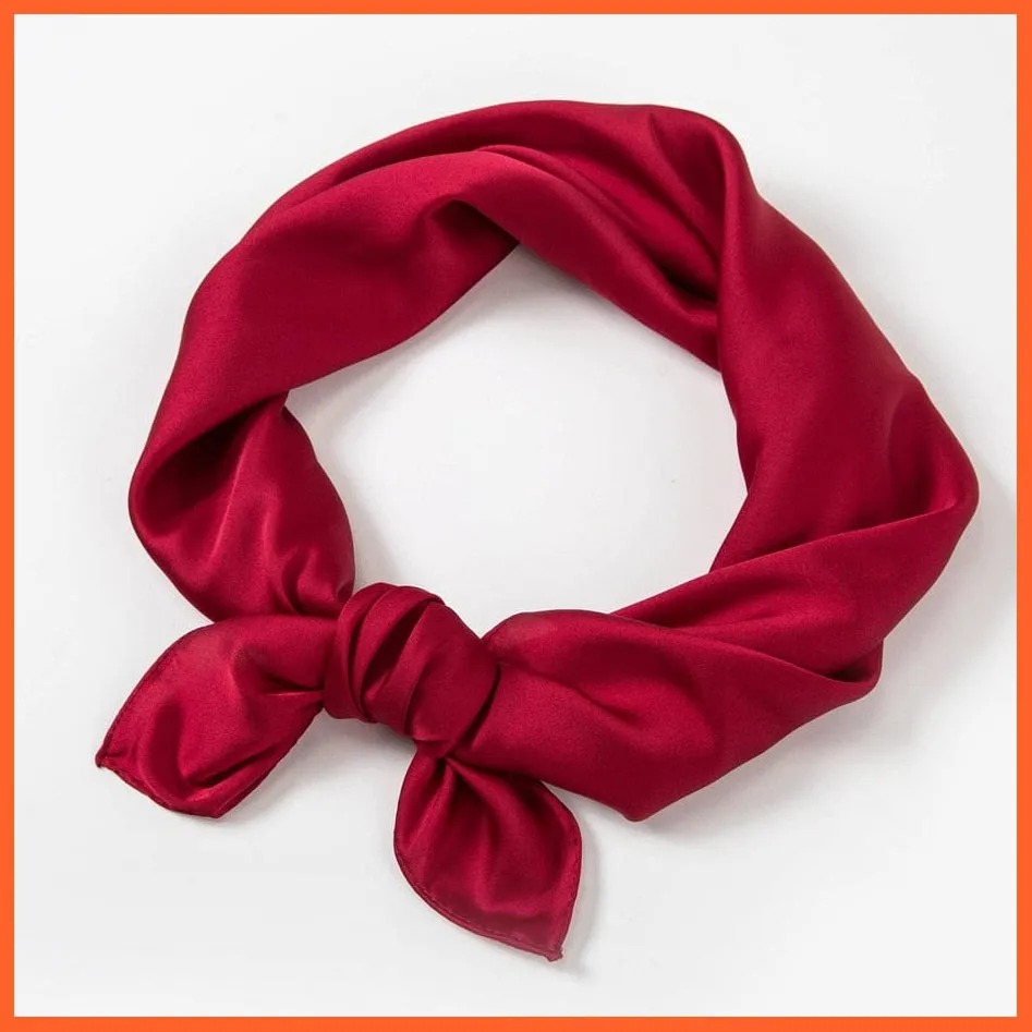 Solid Silk Handkerchief Small Hair Scarf For Women | Cute Plain Neck Scarves