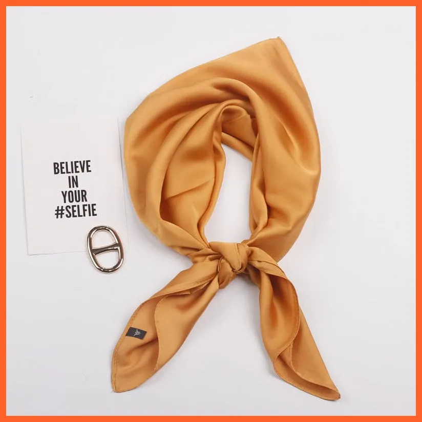 Solid Silk Handkerchief Small Hair Scarf For Women | Cute Plain Neck Scarves