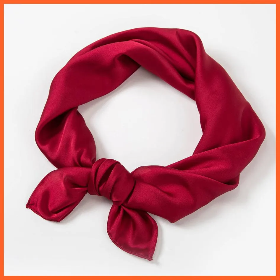 Solid Silk Handkerchief Small Hair Scarf For Women | Cute Plain Neck Scarves