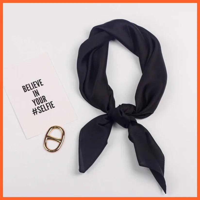 Solid Silk Handkerchief Small Hair Scarf For Women | Cute Plain Neck Scarves