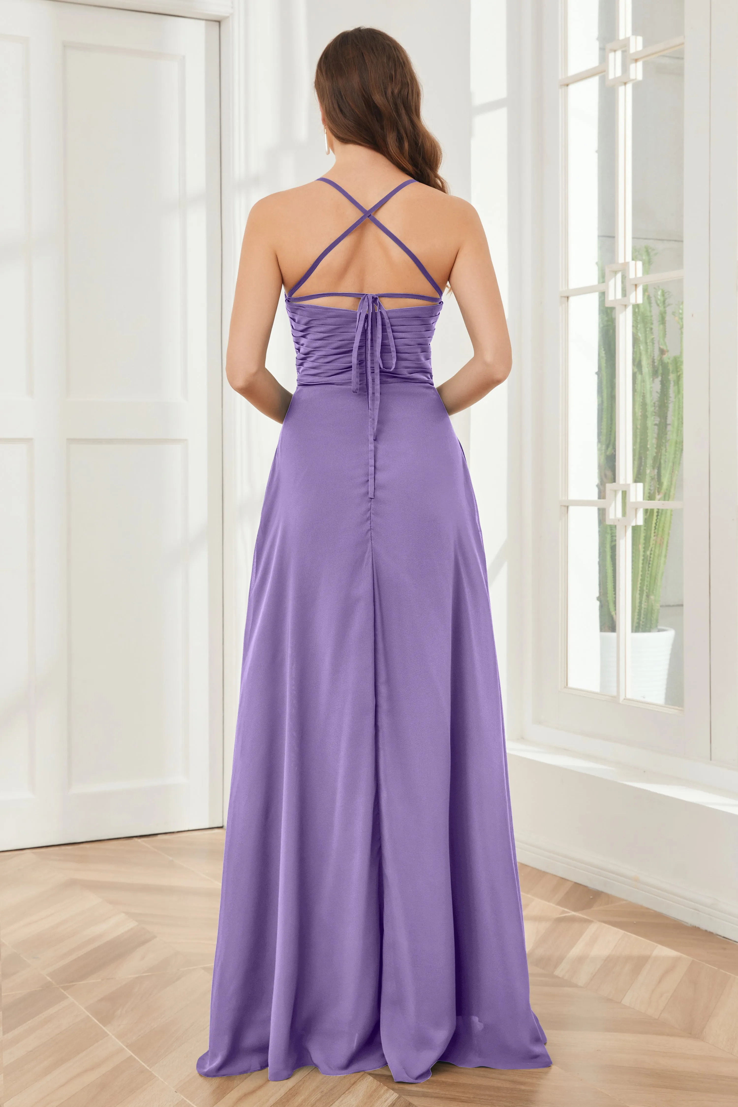 Spaghetti Straps Split Chiffon Bridesmaid Dresses