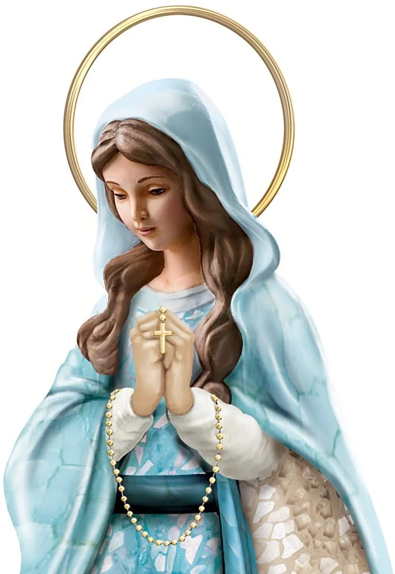 The Bradford Exchange Blessed Virgin Mary Religious Mosaic Sculpture with Glass Votive and LED Candle