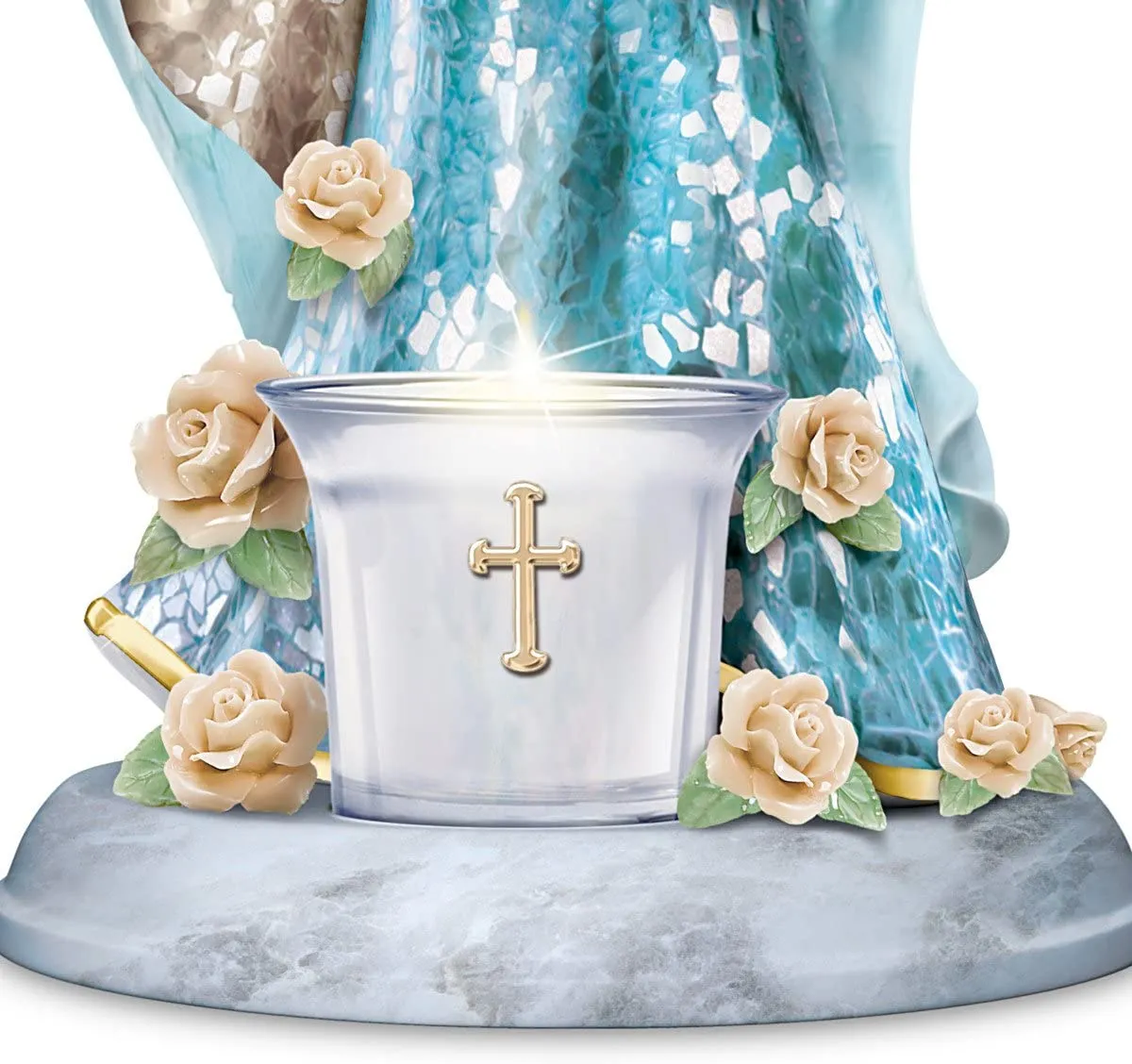 The Bradford Exchange Blessed Virgin Mary Religious Mosaic Sculpture with Glass Votive and LED Candle