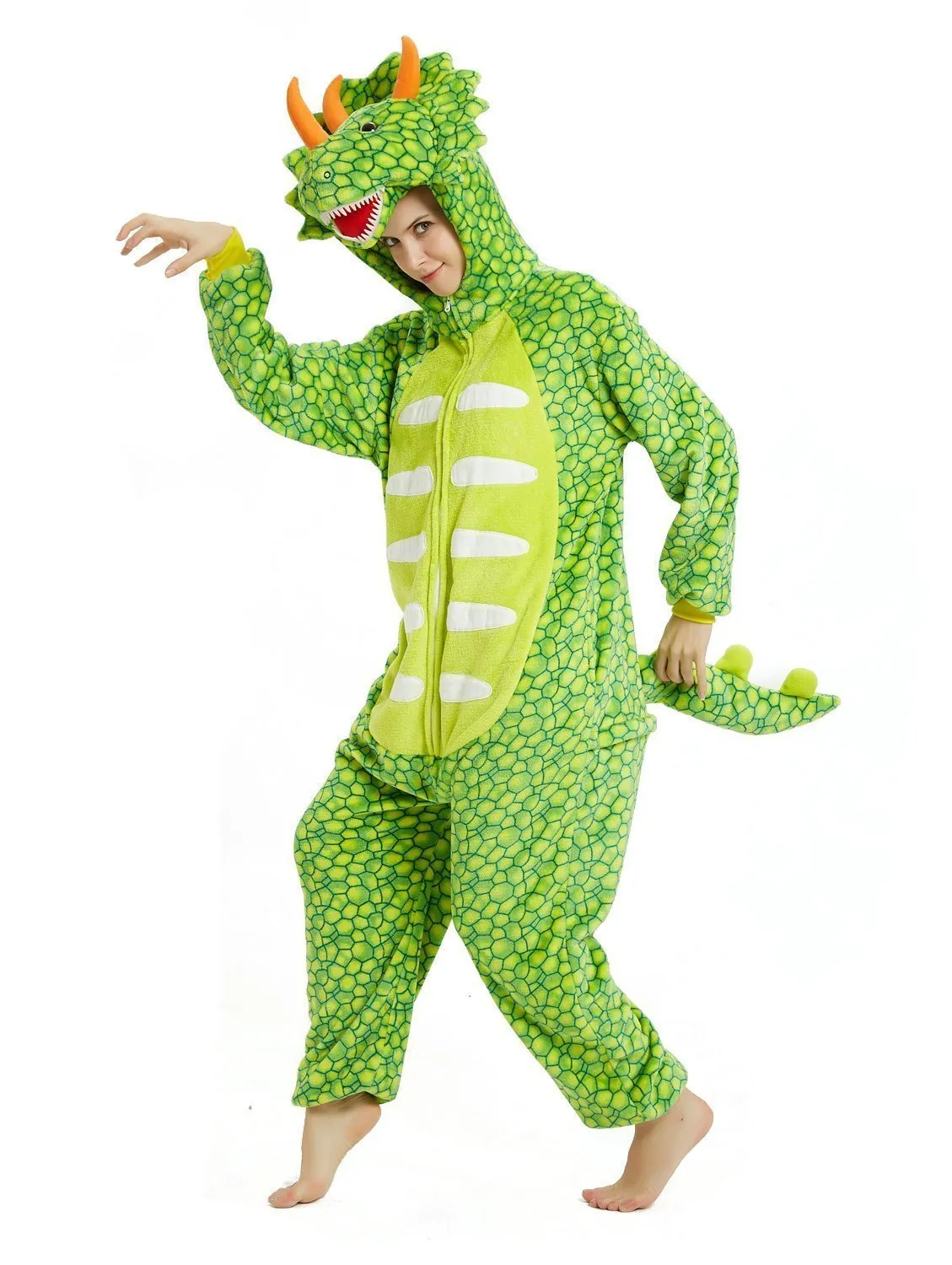 Triceratops Dragon Adult Kigurumi Onesies Pajamas Jumpsuit Animal Costume Light Green