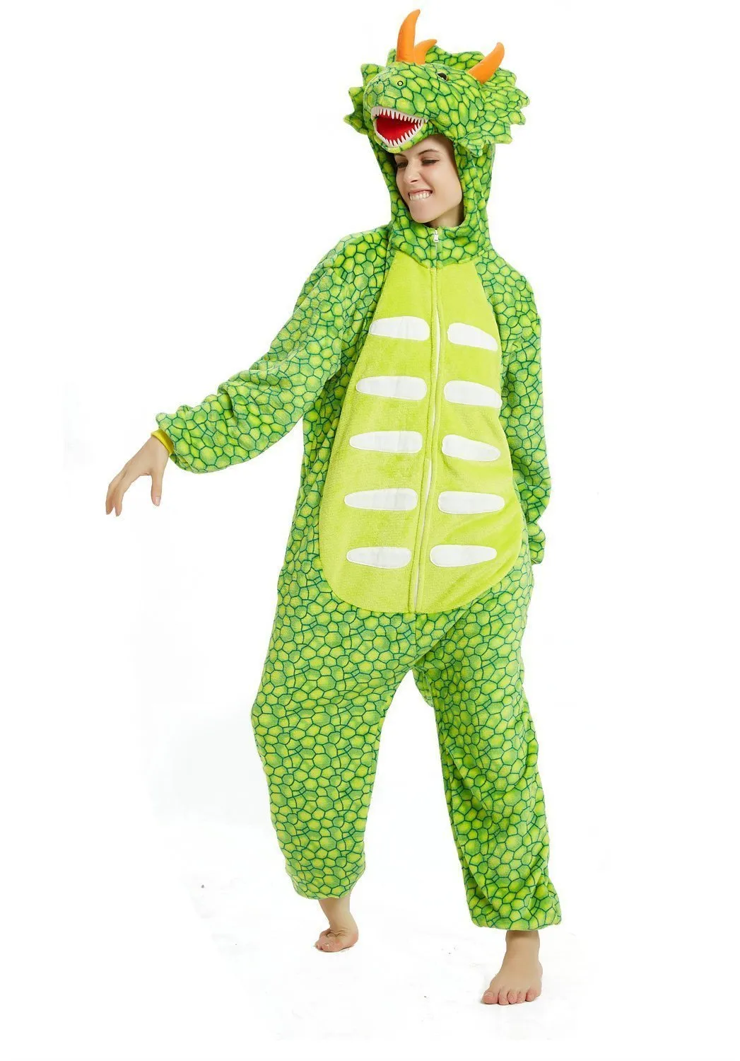 Triceratops Dragon Adult Kigurumi Onesies Pajamas Jumpsuit Animal Costume Light Green