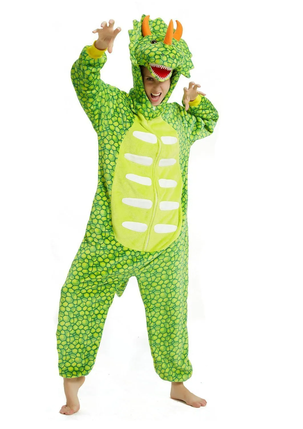 Triceratops Dragon Adult Kigurumi Onesies Pajamas Jumpsuit Animal Costume Light Green