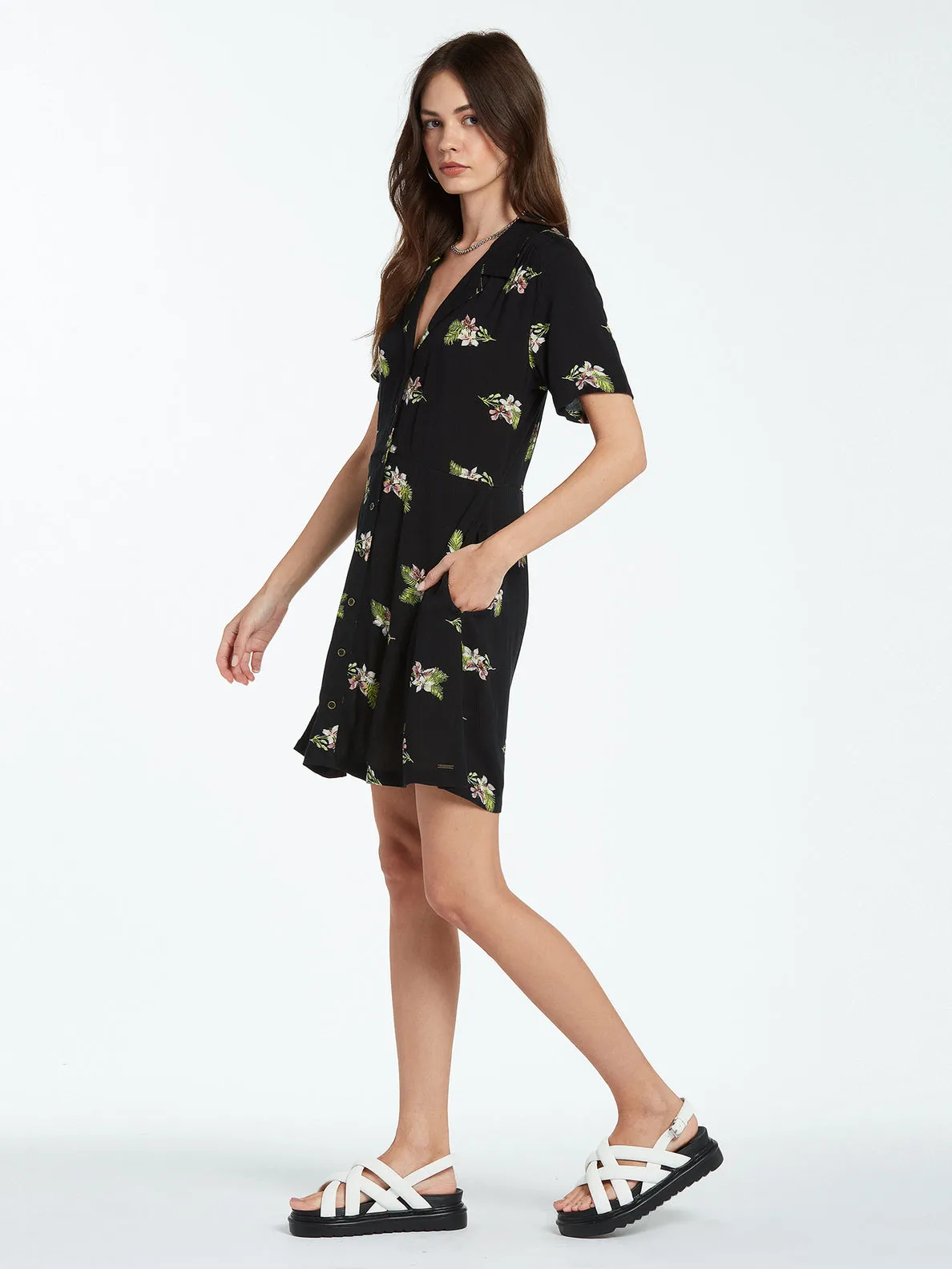 Volcom Stormy Tropix S/S Dress-Black