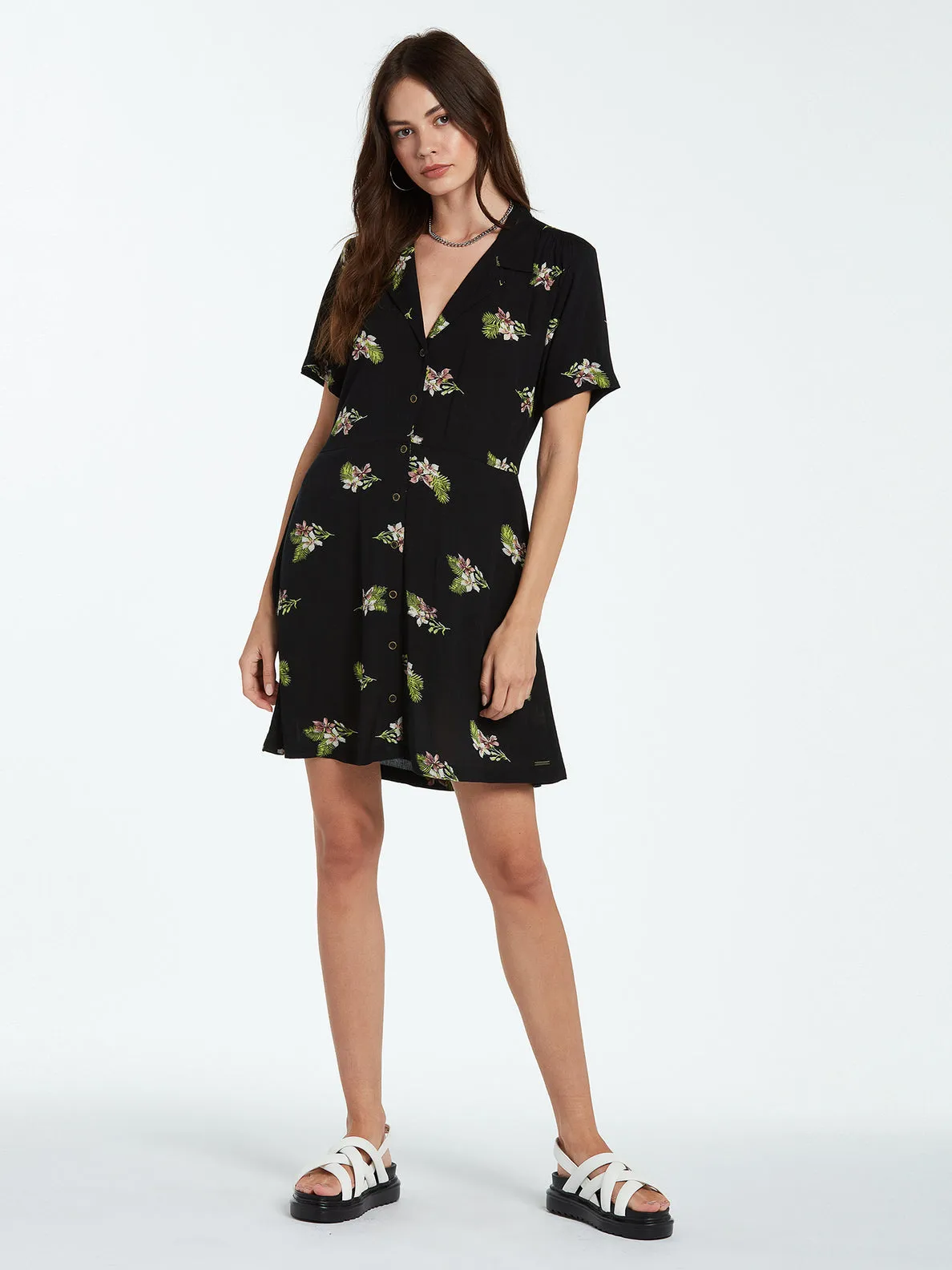 Volcom Stormy Tropix S/S Dress-Black