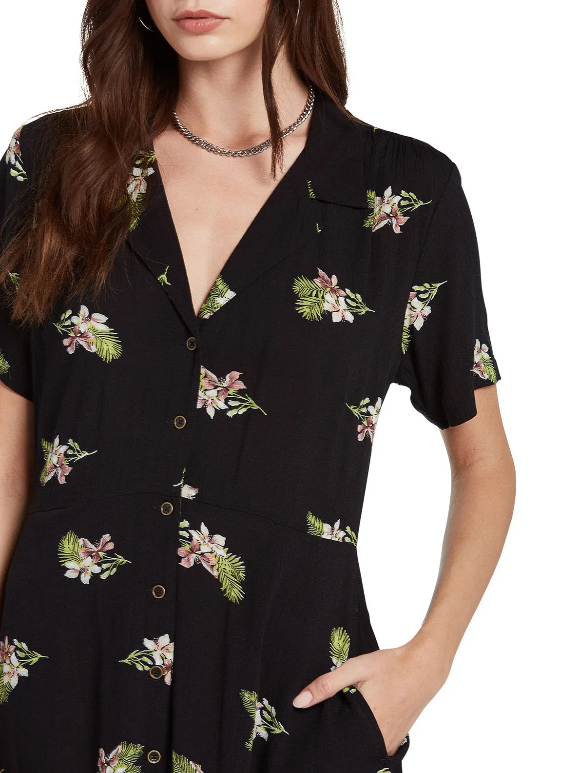 Volcom Stormy Tropix S/S Dress-Black