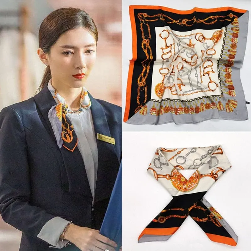 Women Luxury Square Silk Scarf Fashion Print Small Neck Scarves Bandana Shawl