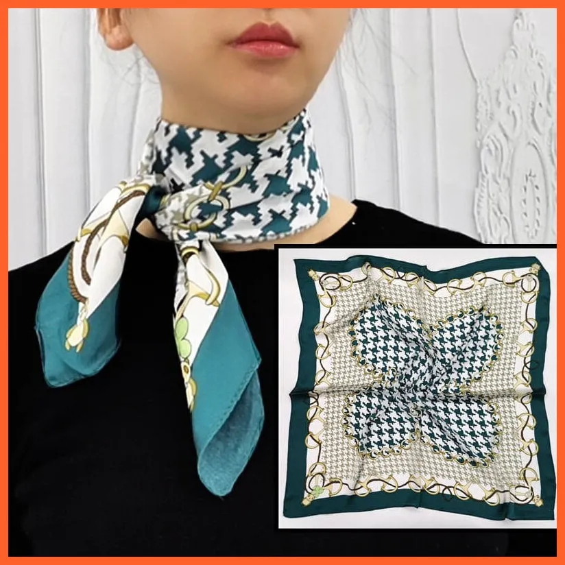Women Luxury Square Silk Scarf Fashion Print Small Neck Scarves Bandana Shawl