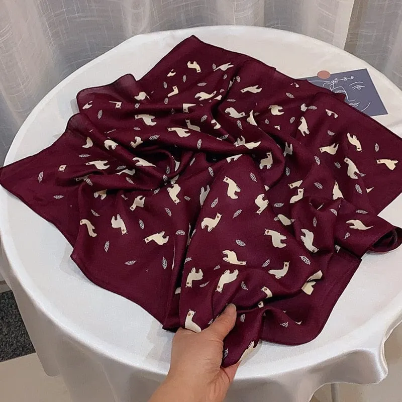 Women Luxury Square Silk Scarf Fashion Print Small Neck Scarves Bandana Shawl