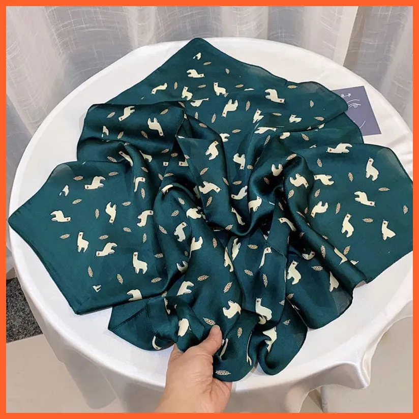 Women Luxury Square Silk Scarf Fashion Print Small Neck Scarves Bandana Shawl