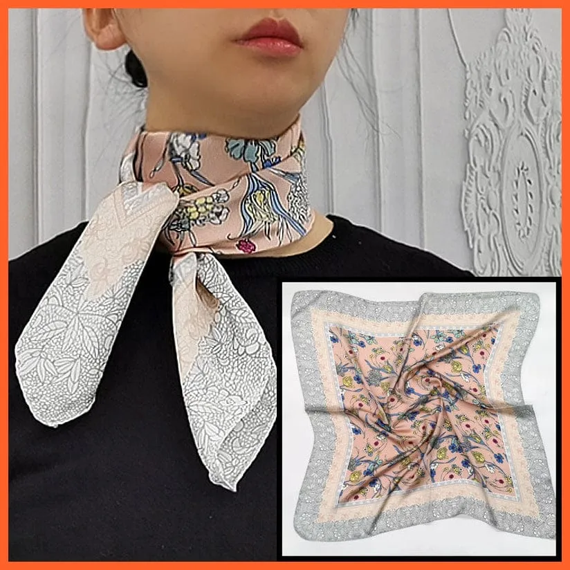 Women Luxury Square Silk Scarf Fashion Print Small Neck Scarves Bandana Shawl