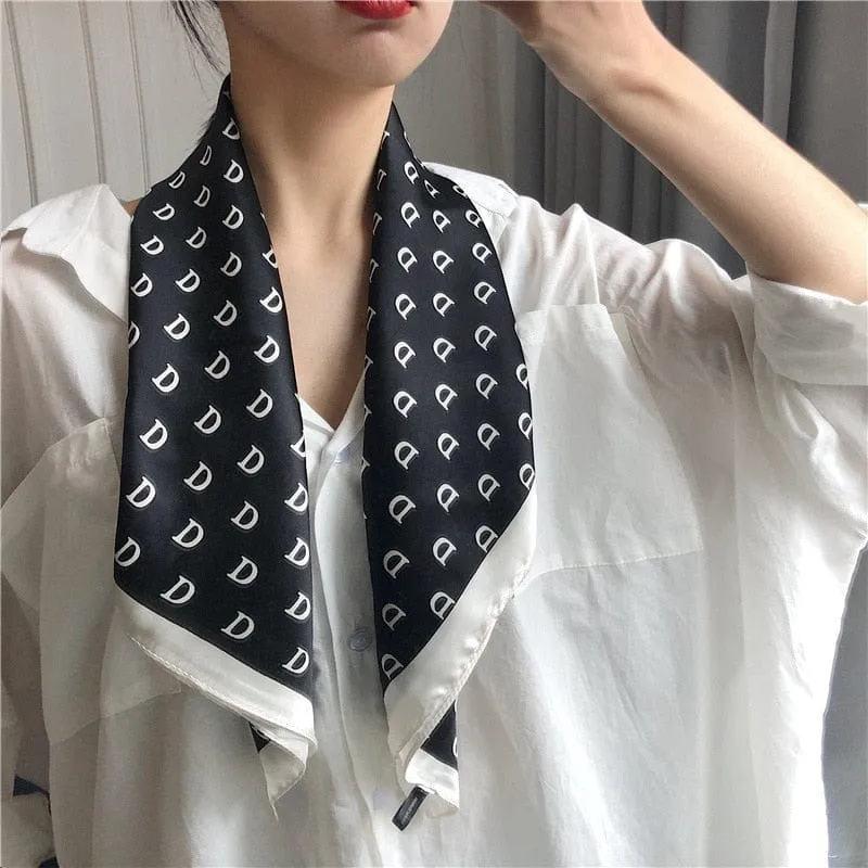 Women Luxury Square Silk Scarf Fashion Print Small Neck Scarves Bandana Shawl