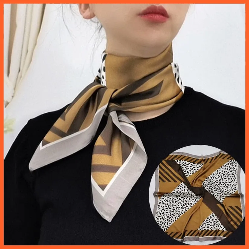 Women Luxury Square Silk Scarf Fashion Print Small Neck Scarves Bandana Shawl