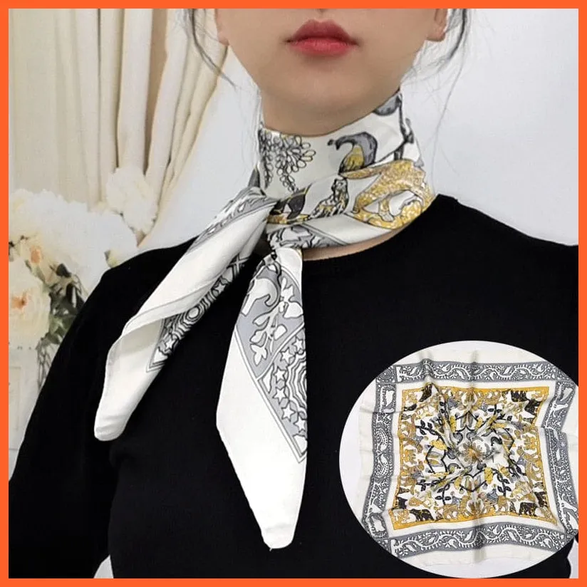 Women Luxury Square Silk Scarf Fashion Print Small Neck Scarves Bandana Shawl