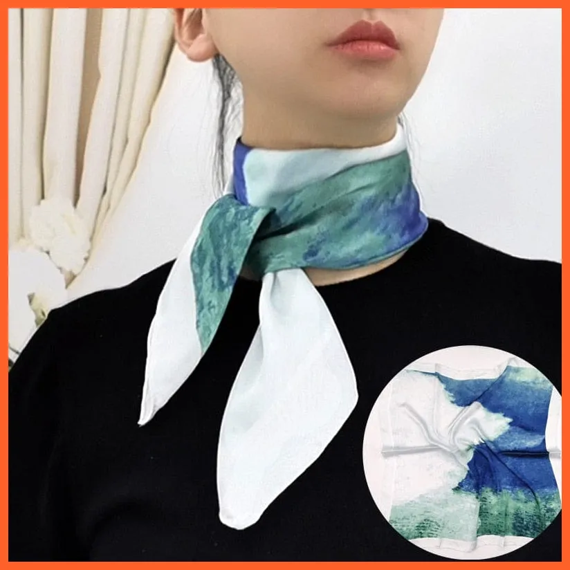 Women Luxury Square Silk Scarf Fashion Print Small Neck Scarves Bandana Shawl
