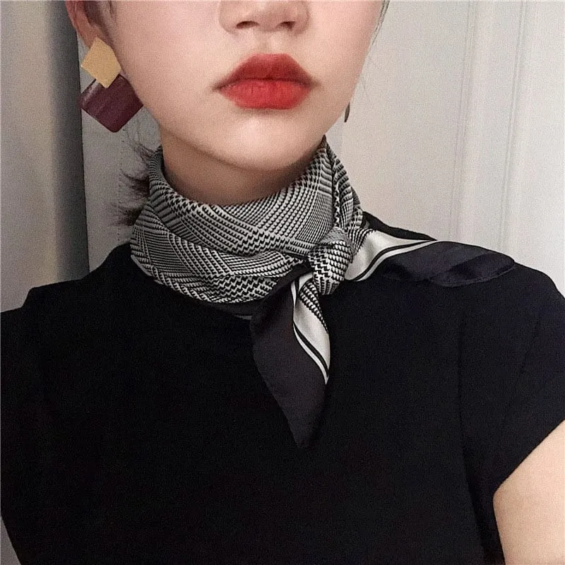 Women Luxury Square Silk Scarf Fashion Print Small Neck Scarves Bandana Shawl