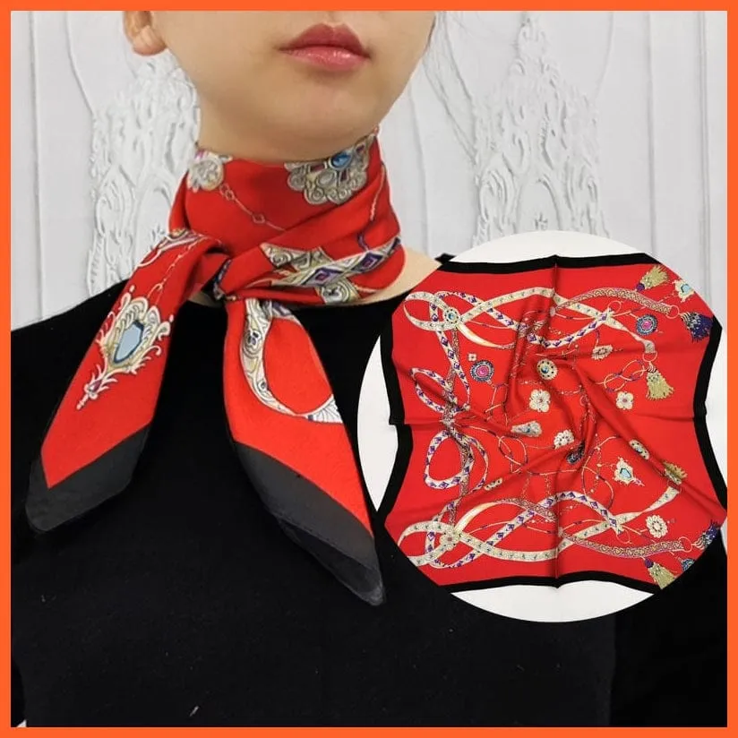 Women Luxury Square Silk Scarf Fashion Print Small Neck Scarves Bandana Shawl