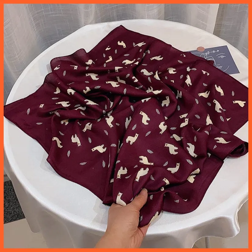 Women Luxury Square Silk Scarf Fashion Print Small Neck Scarves Bandana Shawl