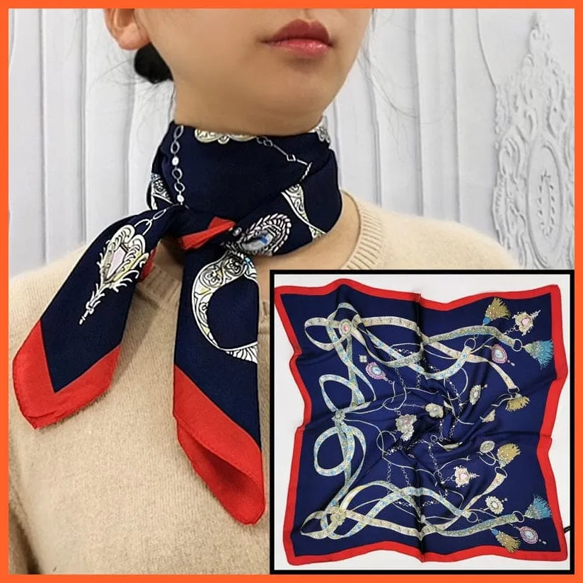 Women Luxury Square Silk Scarf Fashion Print Small Neck Scarves Bandana Shawl