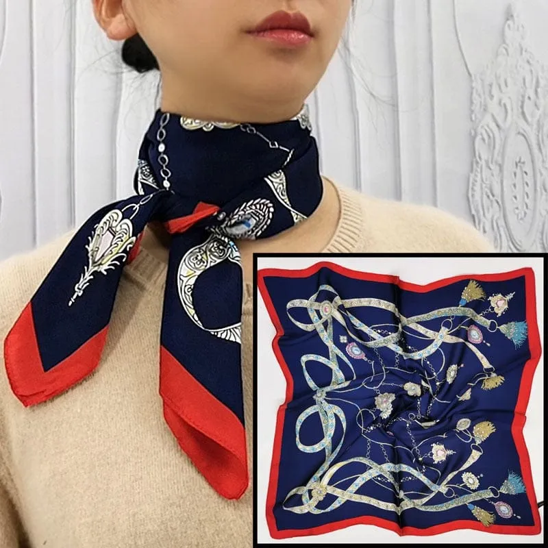 Women Luxury Square Silk Scarf Fashion Print Small Neck Scarves Bandana Shawl