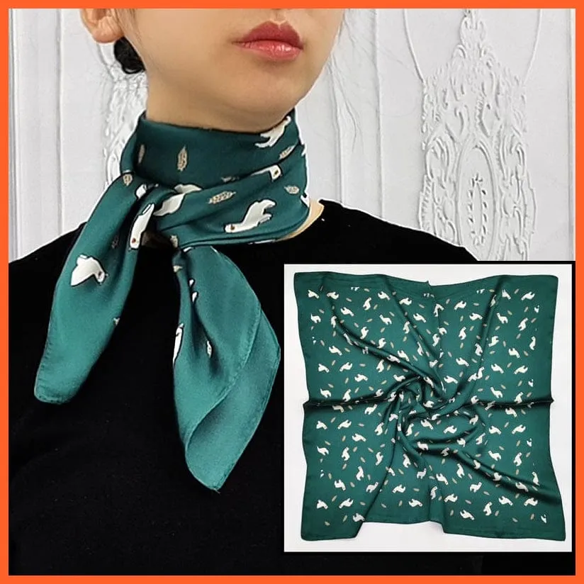 Women Luxury Square Silk Scarf Fashion Print Small Neck Scarves Bandana Shawl